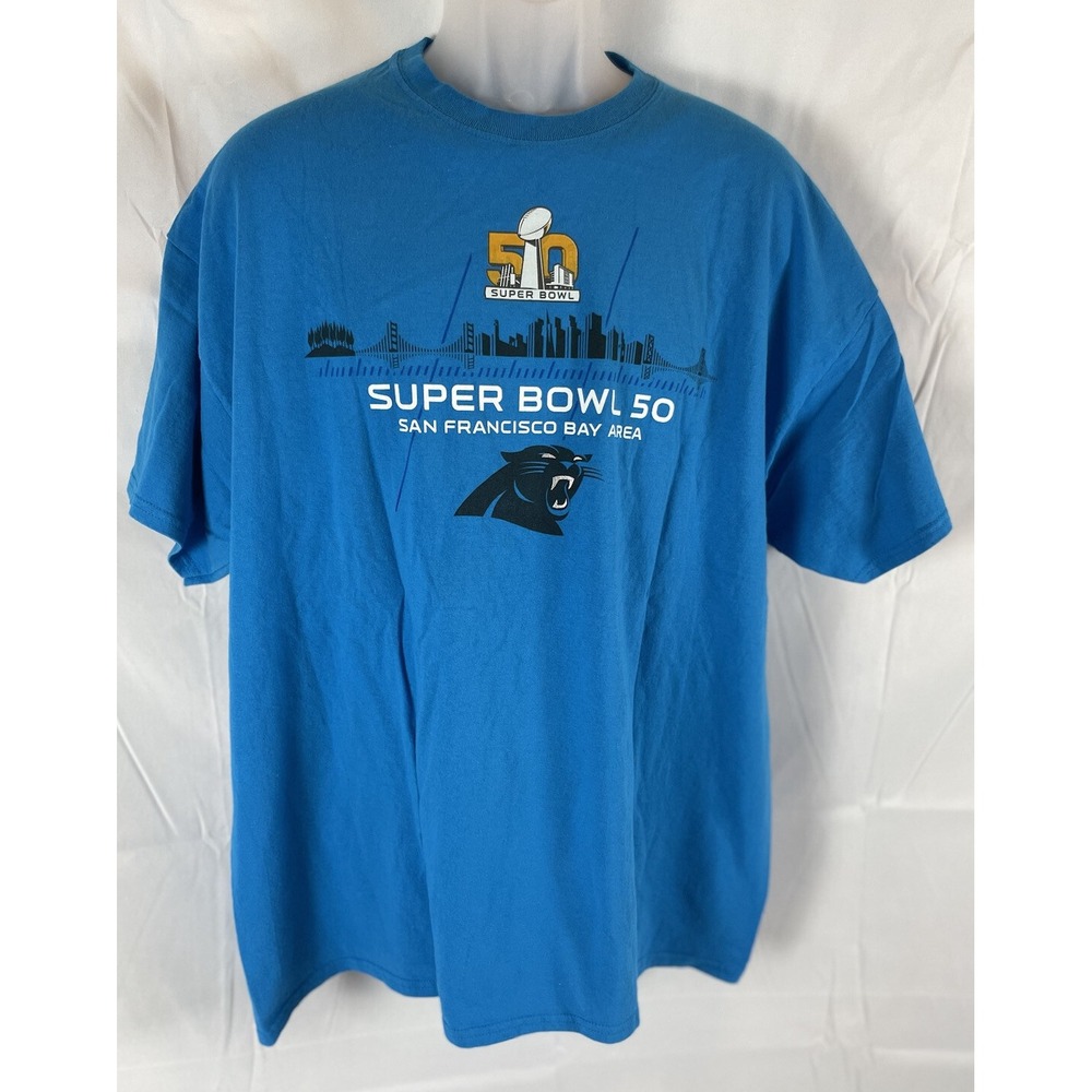 SUPER BOWL 50 BLUE T SHIRT SAN FRANCISCO CA MENS XXL PANTHERS DENVER BRONCOS NFL